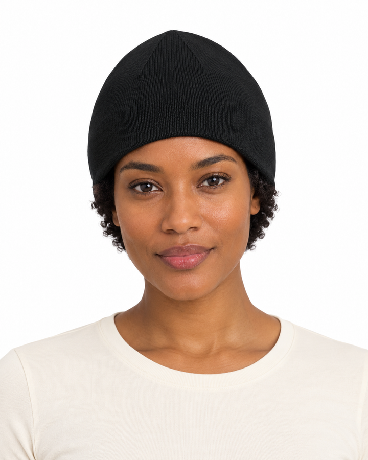 Sitztgut Unisex-Beanie aus Baumwolle mit Fleecefutter – Schwarz – Vorderansicht