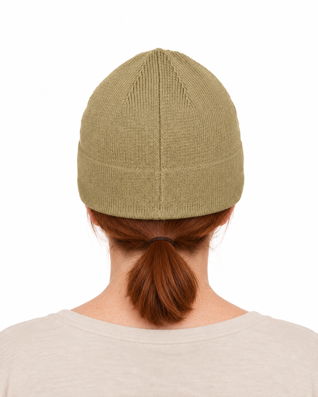 Sitztgut Unisex-Beanie aus Baumwolle mit Fleecefutter – Oliv – Rückenansicht