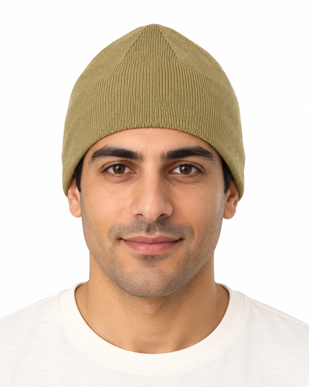 Sitztgut Unisex-Beanie aus Baumwolle mit Fleecefutter – Oliv – Vorderansicht