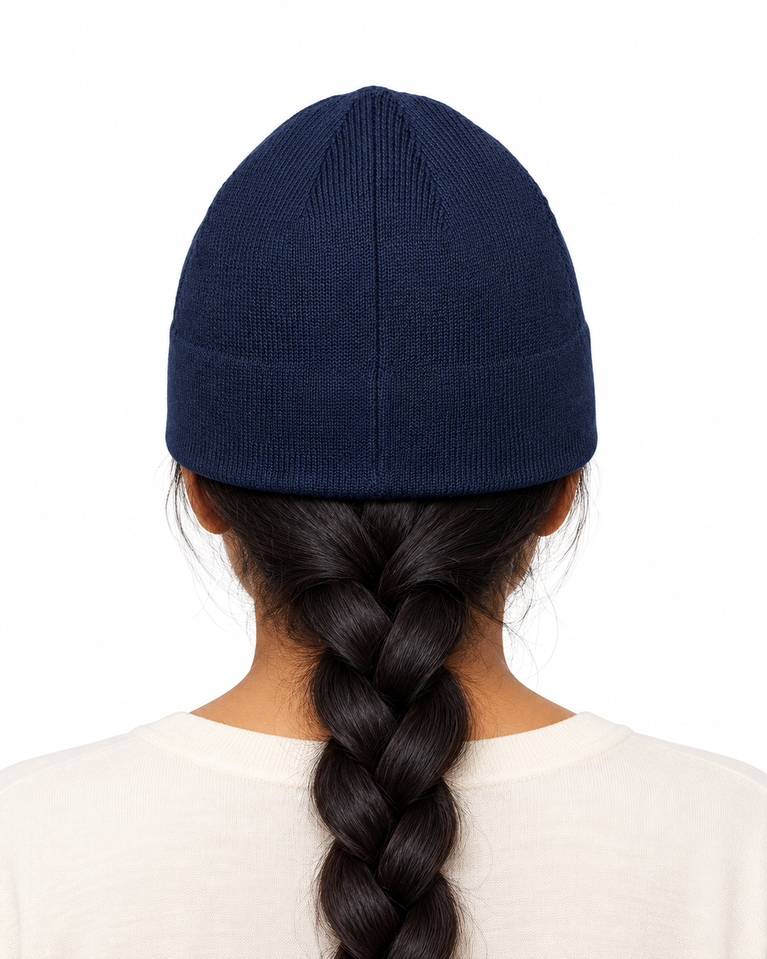 Sitztgut Unisex-Beanie aus Baumwolle mit Fleecefutter – Marineblau – Rückenansicht