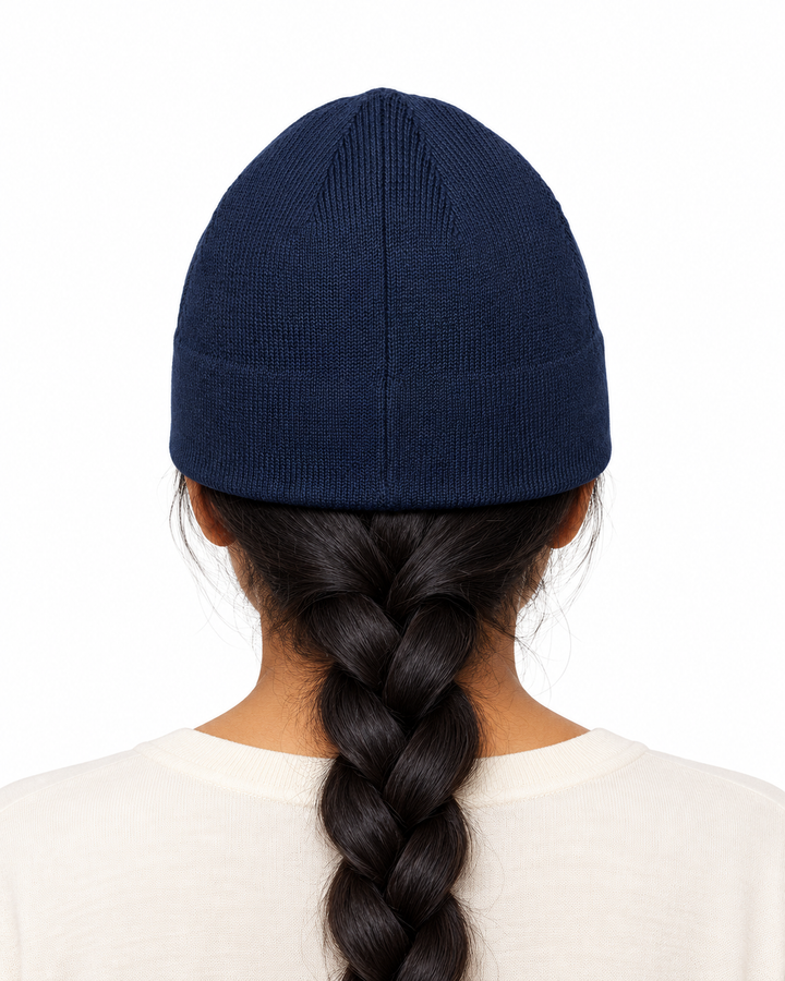 Sitztgut Unisex-Beanie aus Baumwolle mit Fleecefutter – Marineblau – Rückenansicht