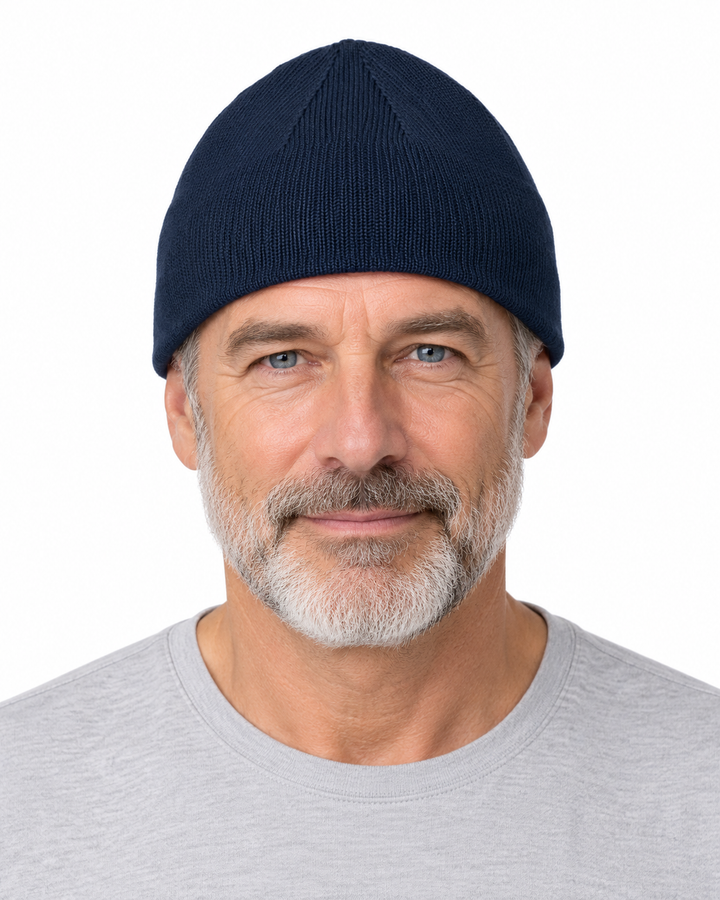 Sitztgut Unisex-Beanie aus Baumwolle mit Fleecefutter – Marineblau – Vorderansicht