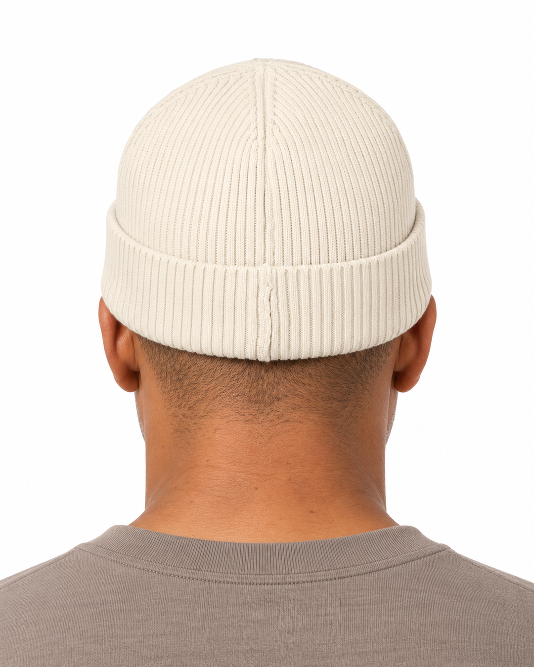 Sitztgut Unisex-Rippstrick-Beanie mit Umschlag – Natur – Rückenansicht