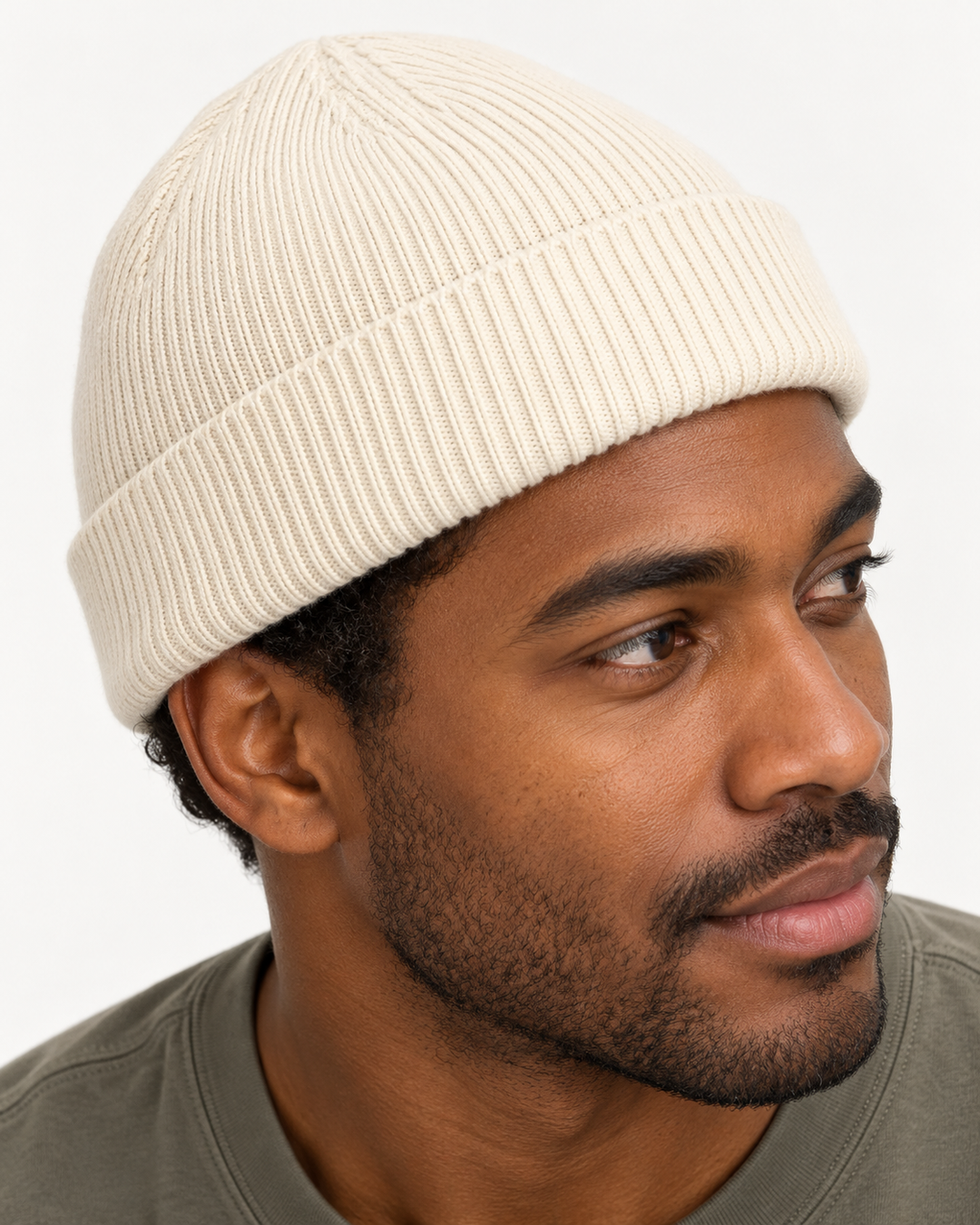 Sitztgut Unisex-Rippstrick-Beanie mit Umschlag – Natur – Materialdetail