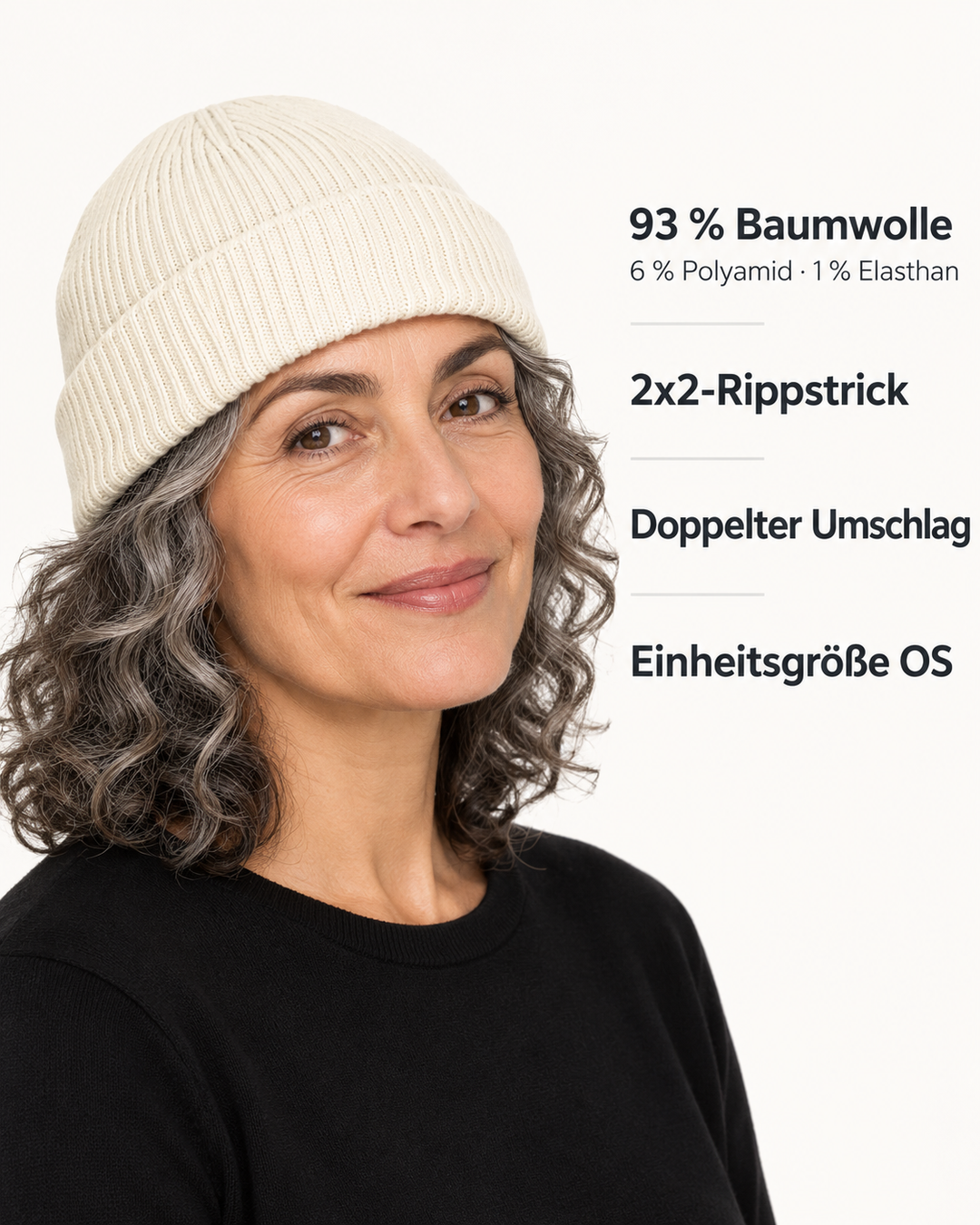 Sitztgut Unisex-Rippstrick-Beanie mit Umschlag – Natur – Produktdetails