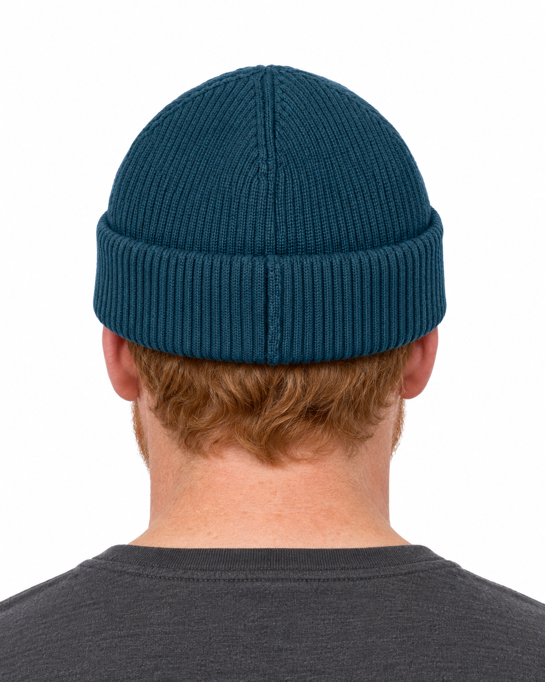 Sitztgut Unisex-Rippstrick-Beanie mit Umschlag – Dunkelpetrol – Rückenansicht