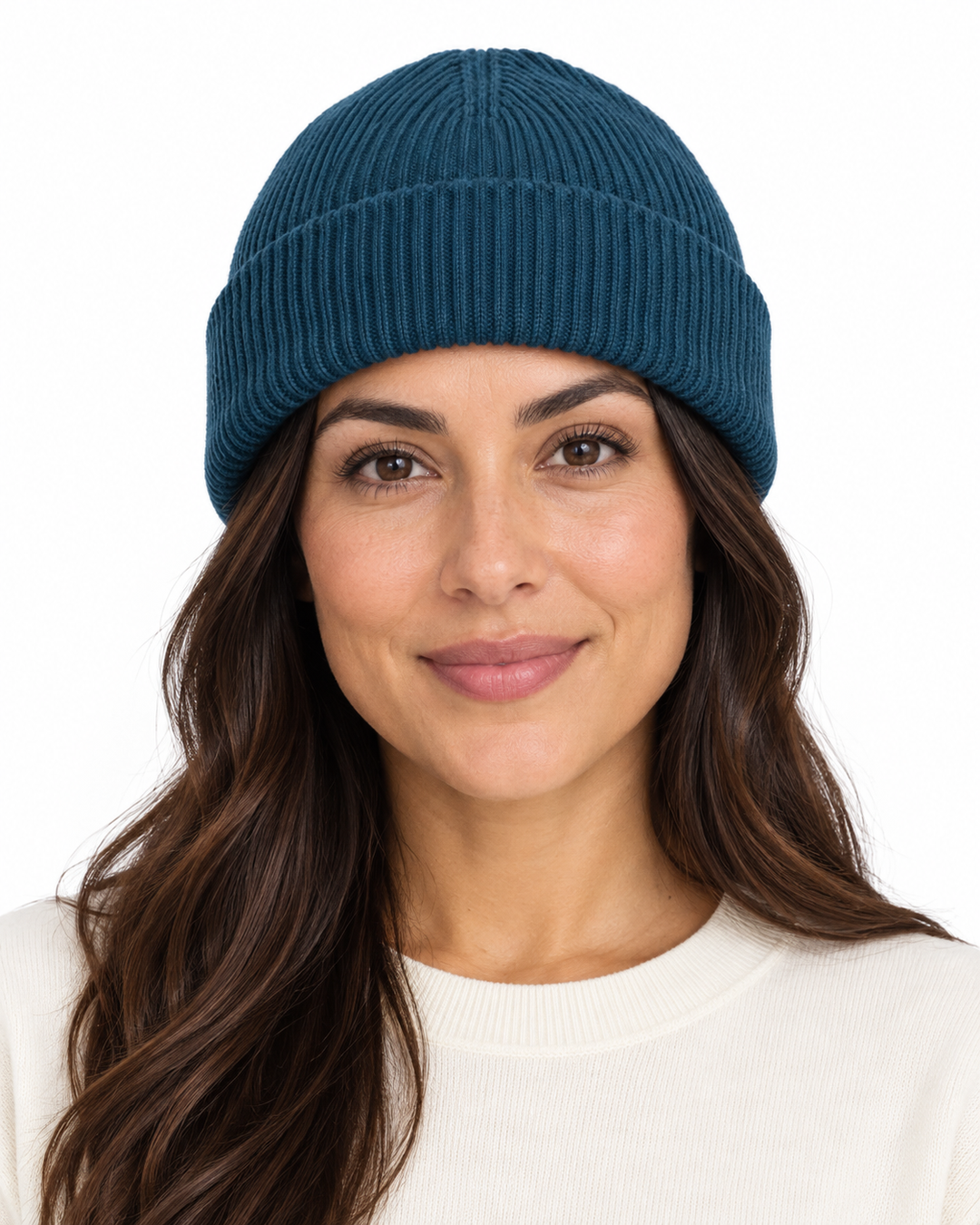 Sitztgut Unisex-Rippstrick-Beanie mit Umschlag – Dunkelpetrol – Vorderansicht