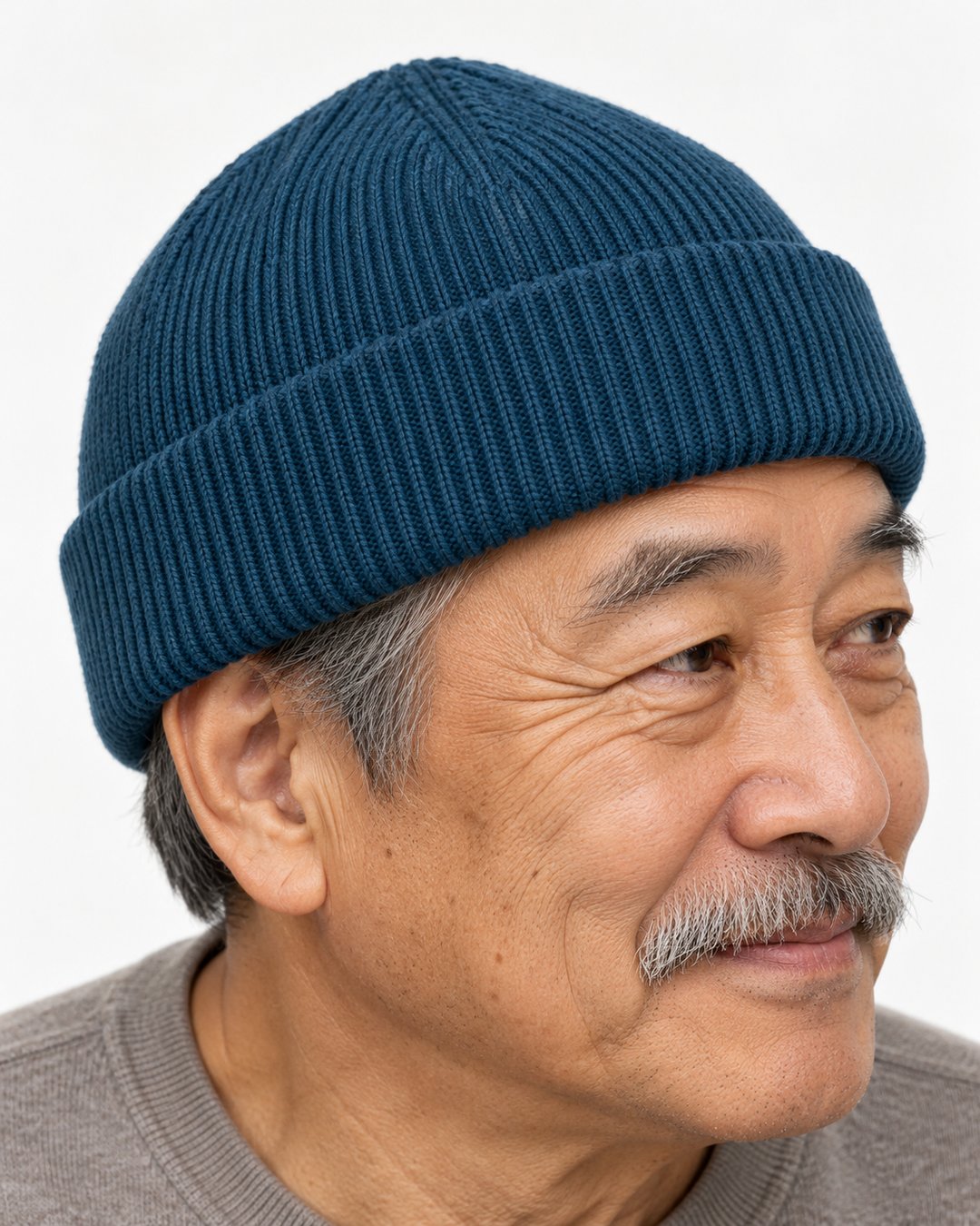 Sitztgut Unisex-Rippstrick-Beanie mit Umschlag – Dunkelpetrol – Materialdetail