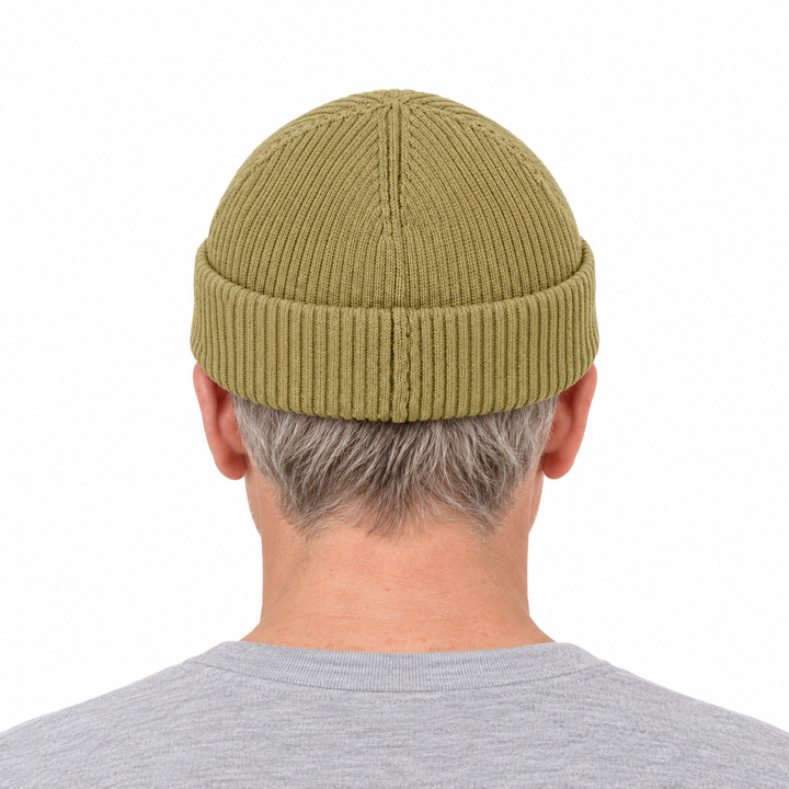Sitztgut Unisex-Rippstrick-Beanie mit Umschlag – Oliv – Rückenansicht