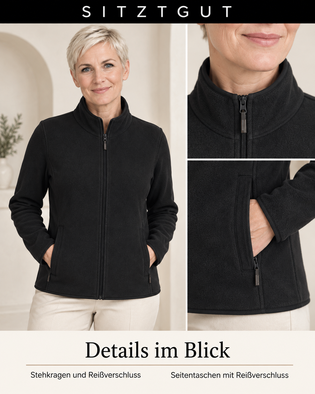 Sitztgut Fleecejacke Schwarz - Details