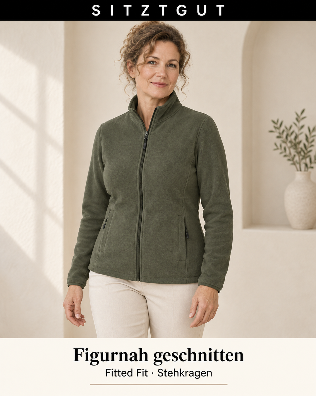 Sitztgut Fleecejacke Khaki - Passform