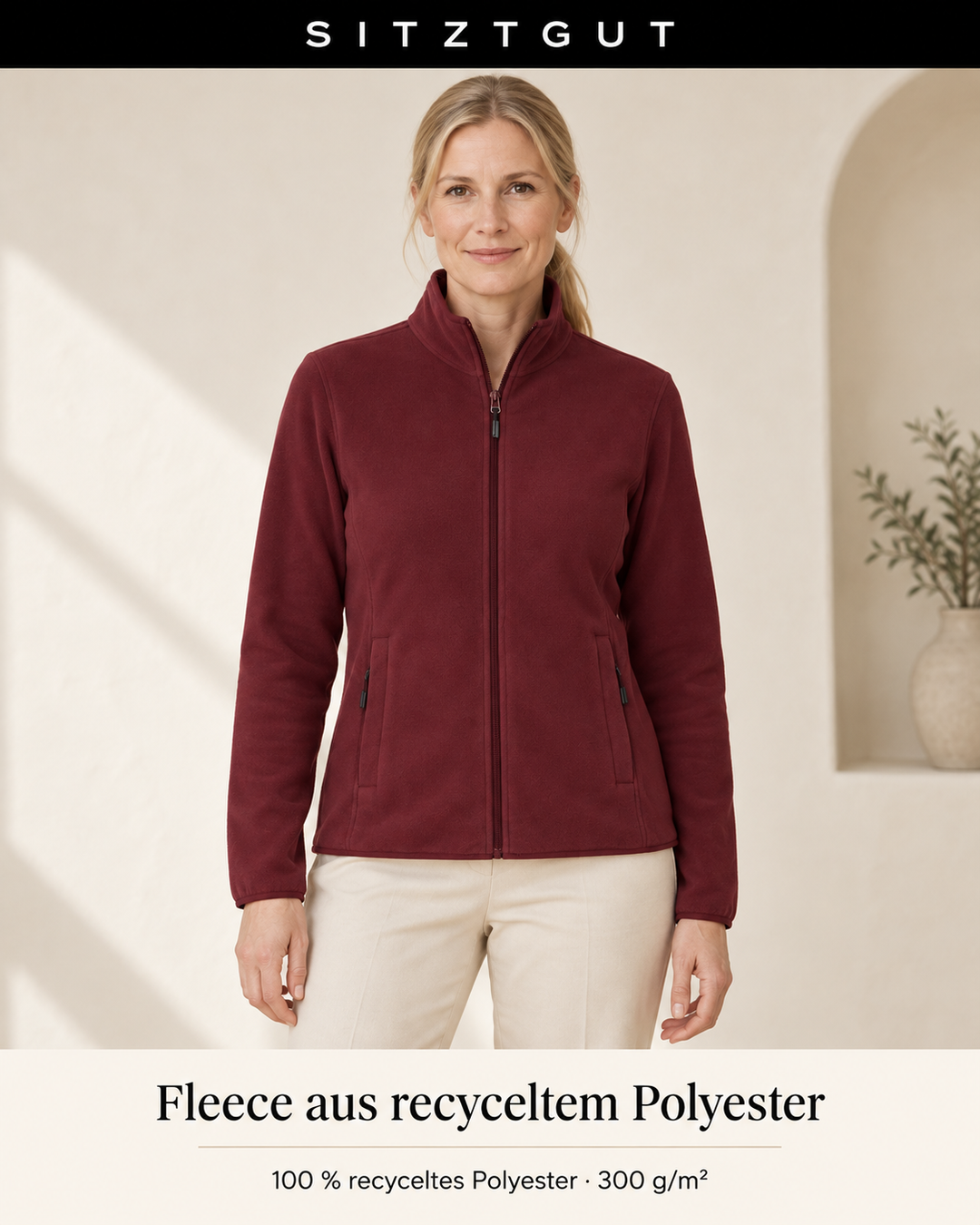 Sitztgut Fleecejacke Burgunderrot - Material
