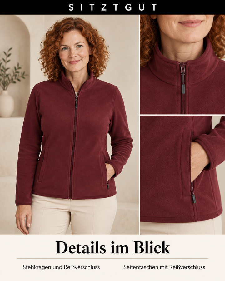 Sitztgut Fleecejacke Burgunderrot - Details