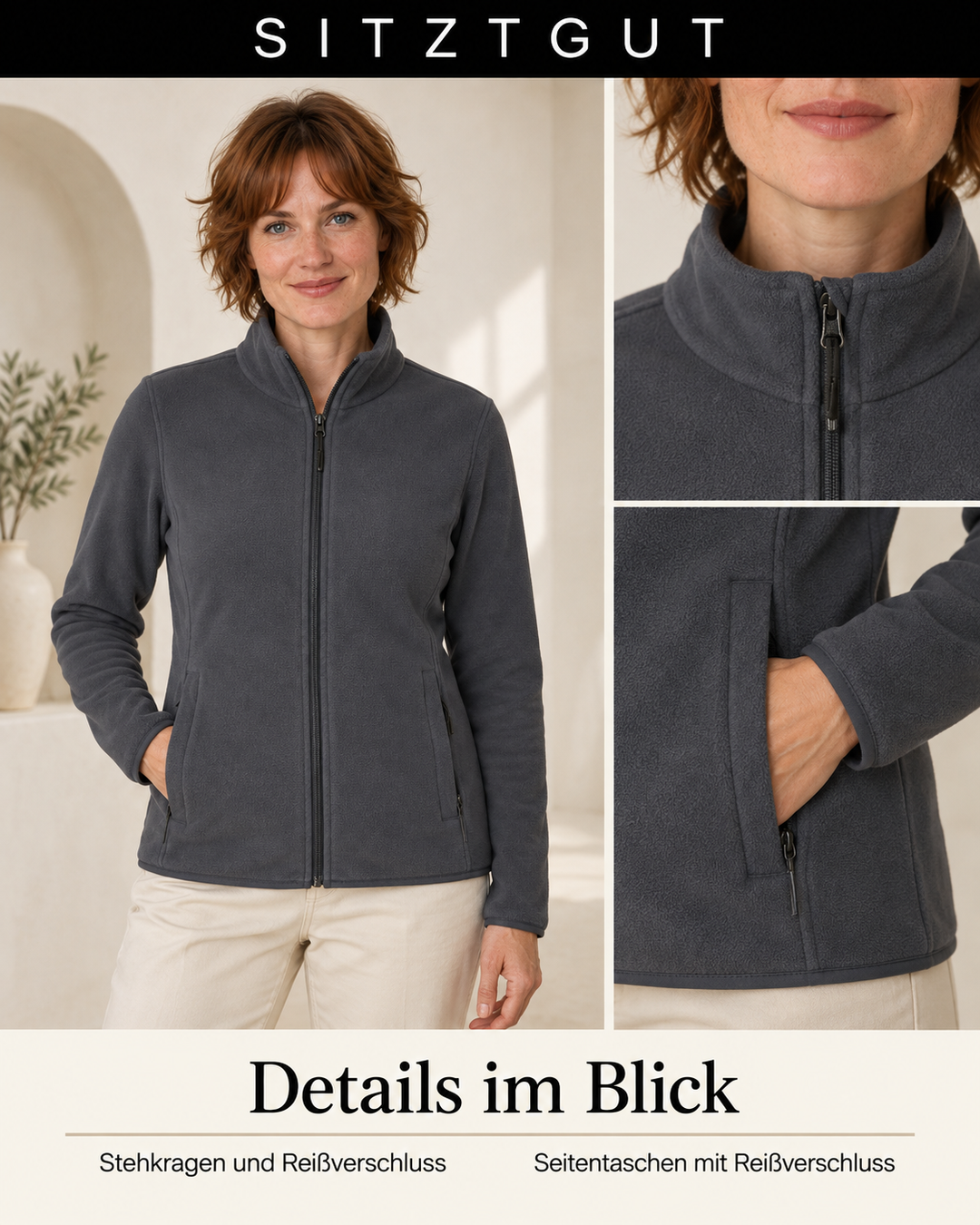 Sitztgut Fleecejacke Anthrazit - Details
