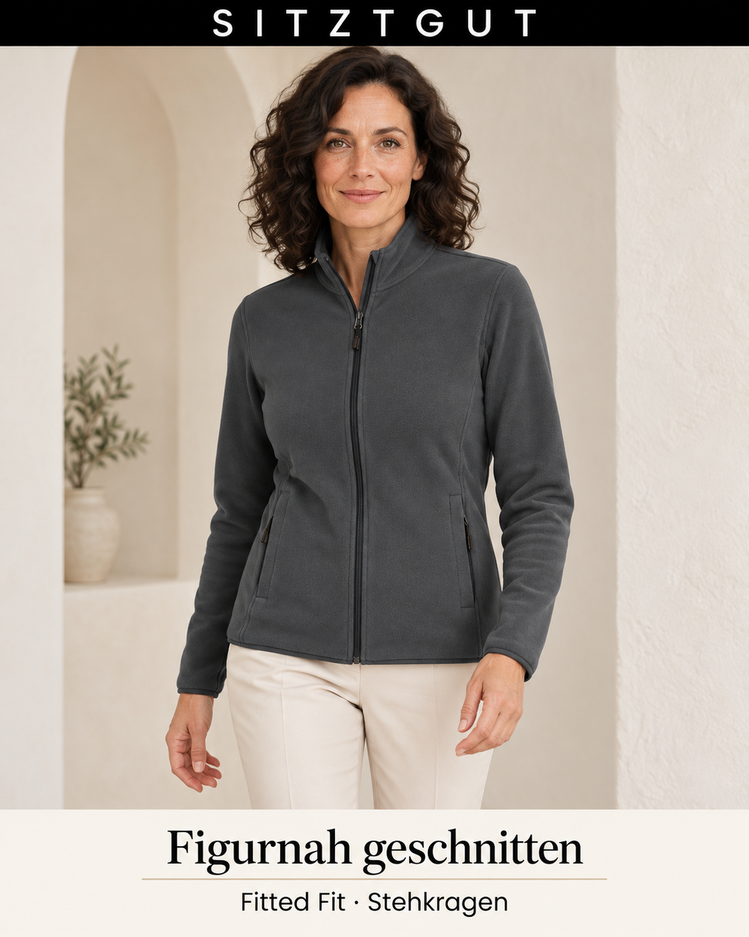 Sitztgut Fleecejacke Anthrazit - Passform