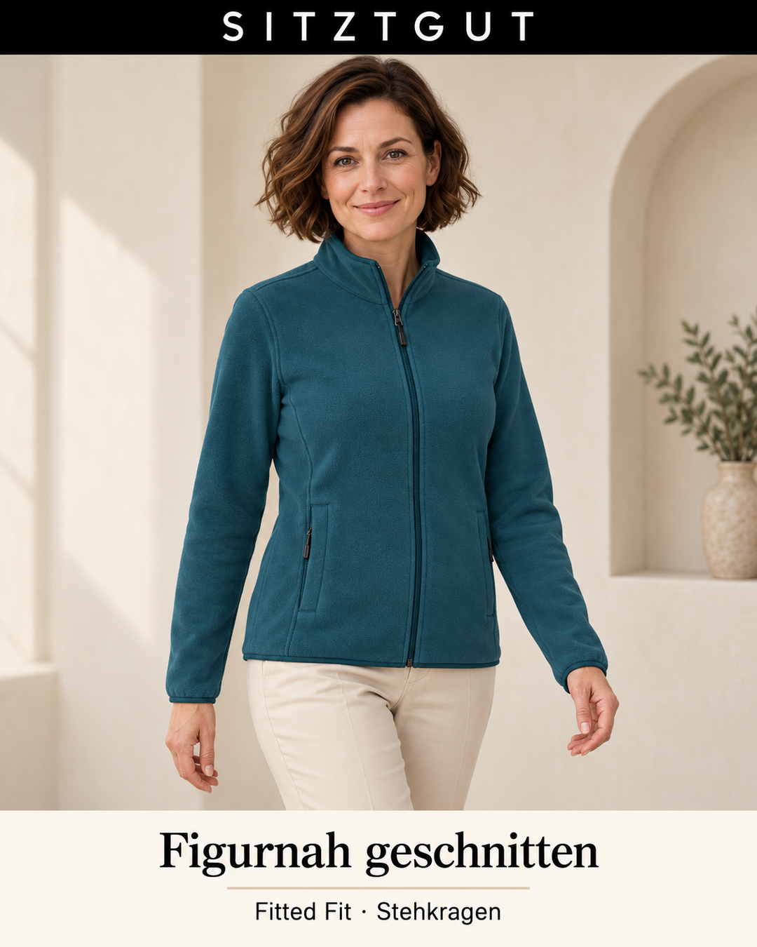 Sitztgut Fleecejacke Petrol - Passform
