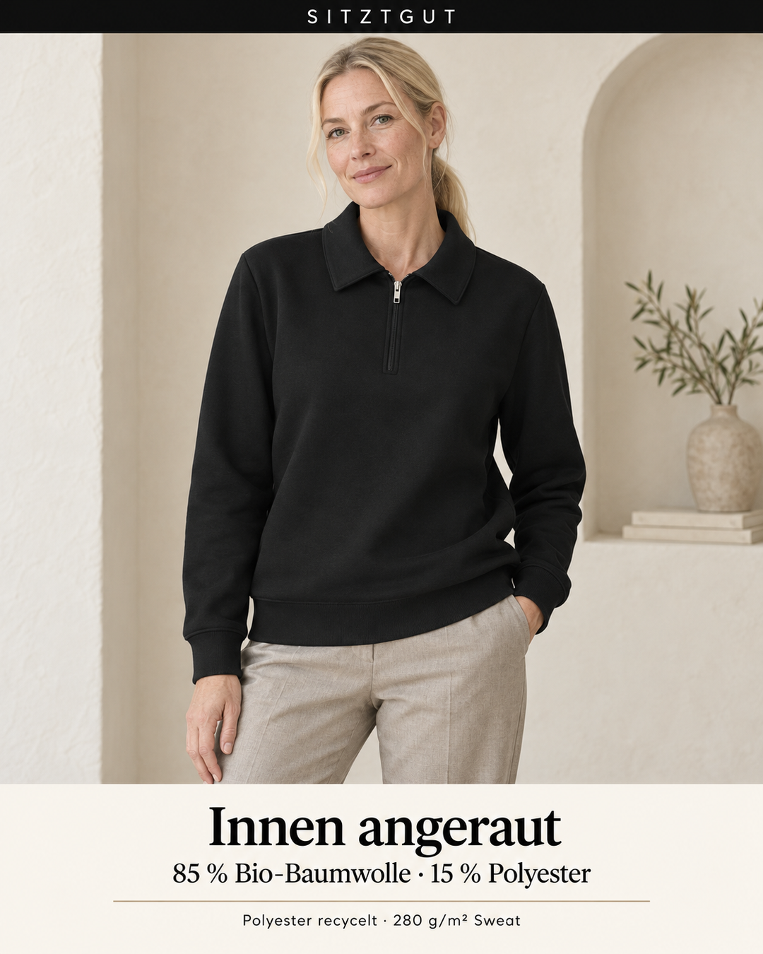 Sitztgut Polokragenpullover Schwarz - Material