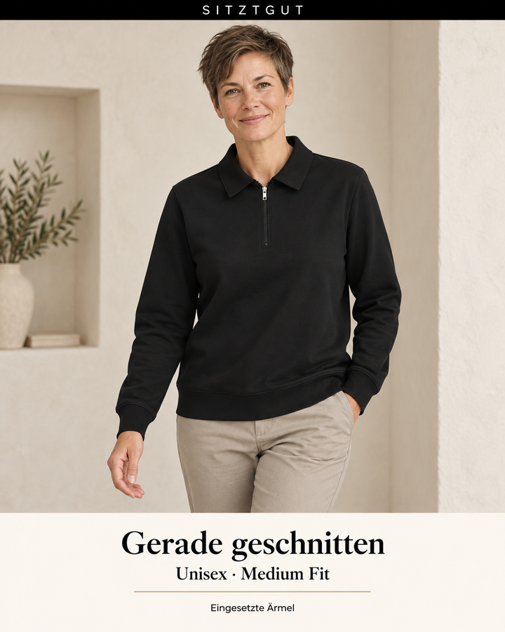 Sitztgut Polokragenpullover Schwarz - Passform