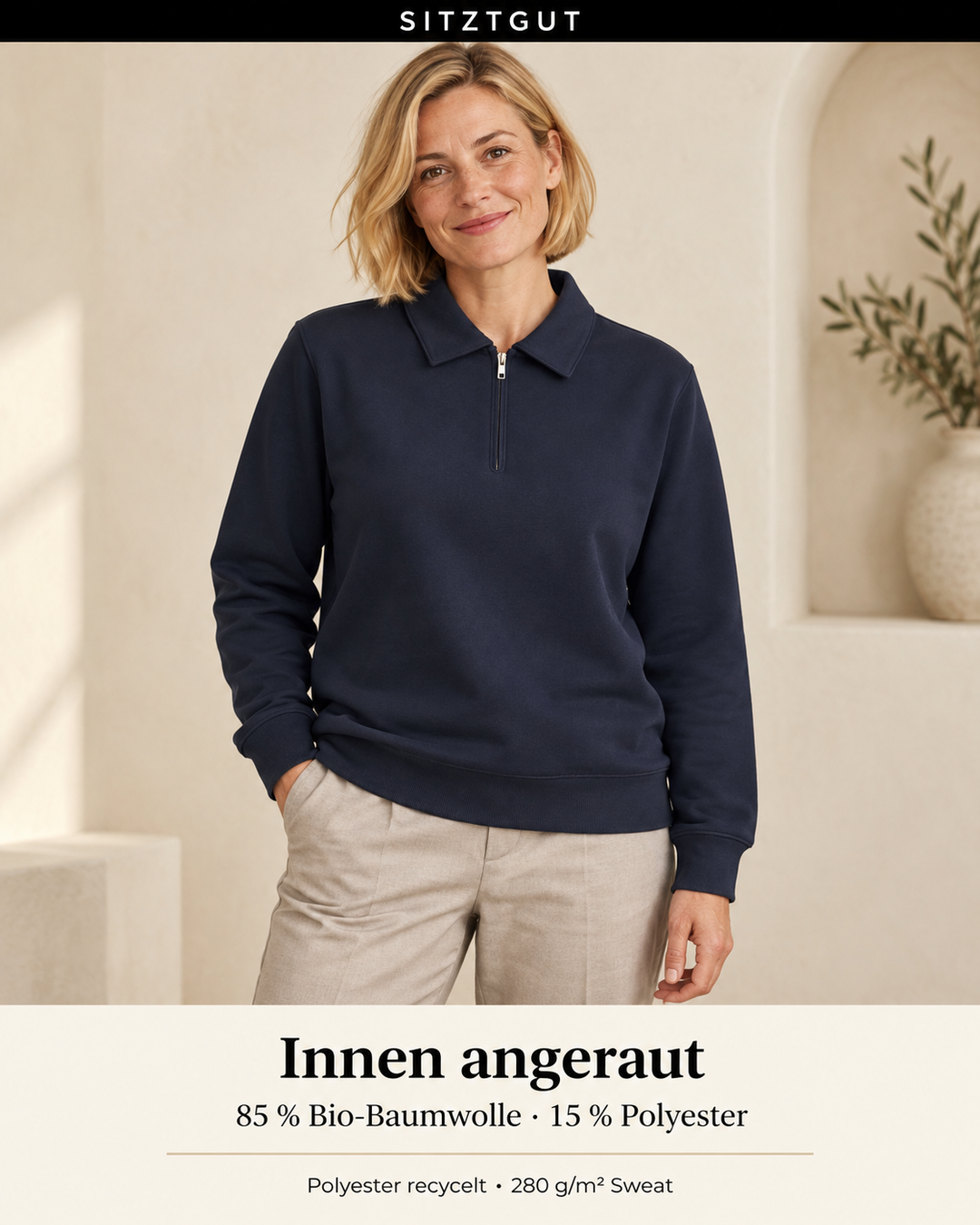 Sitztgut Polokragenpullover Marine - Material