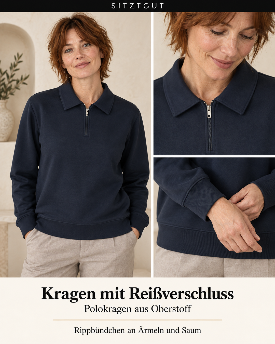 Sitztgut Polokragenpullover Marine - Details