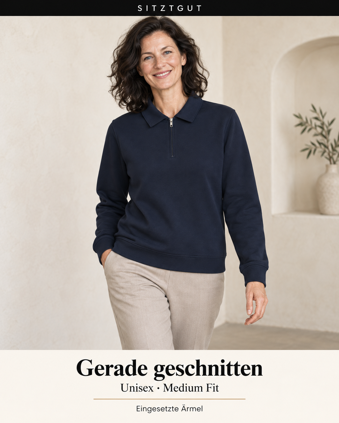 Sitztgut Polokragenpullover Marine - Passform