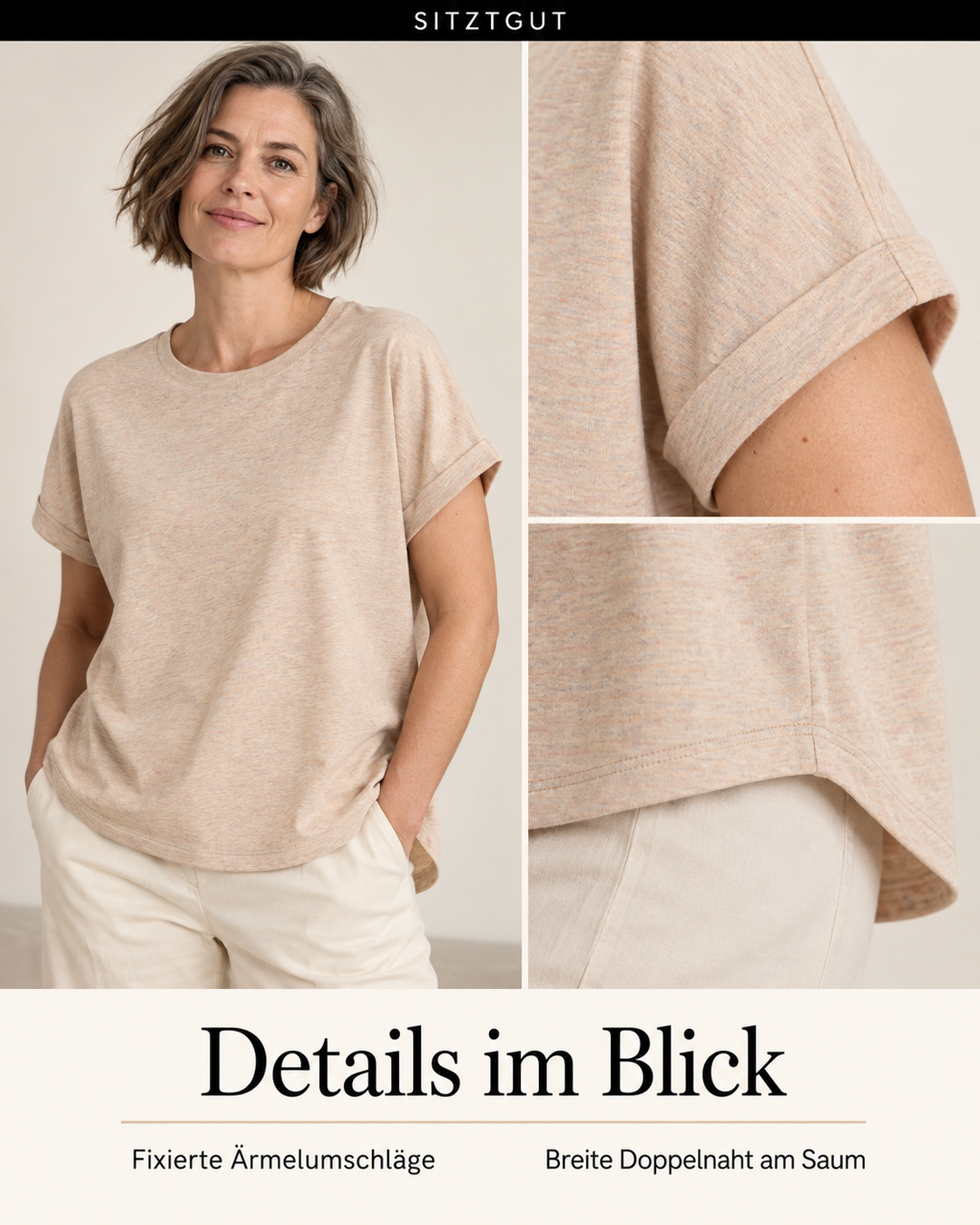 Sitztgut T-Shirt Beige bunt meliert - Details