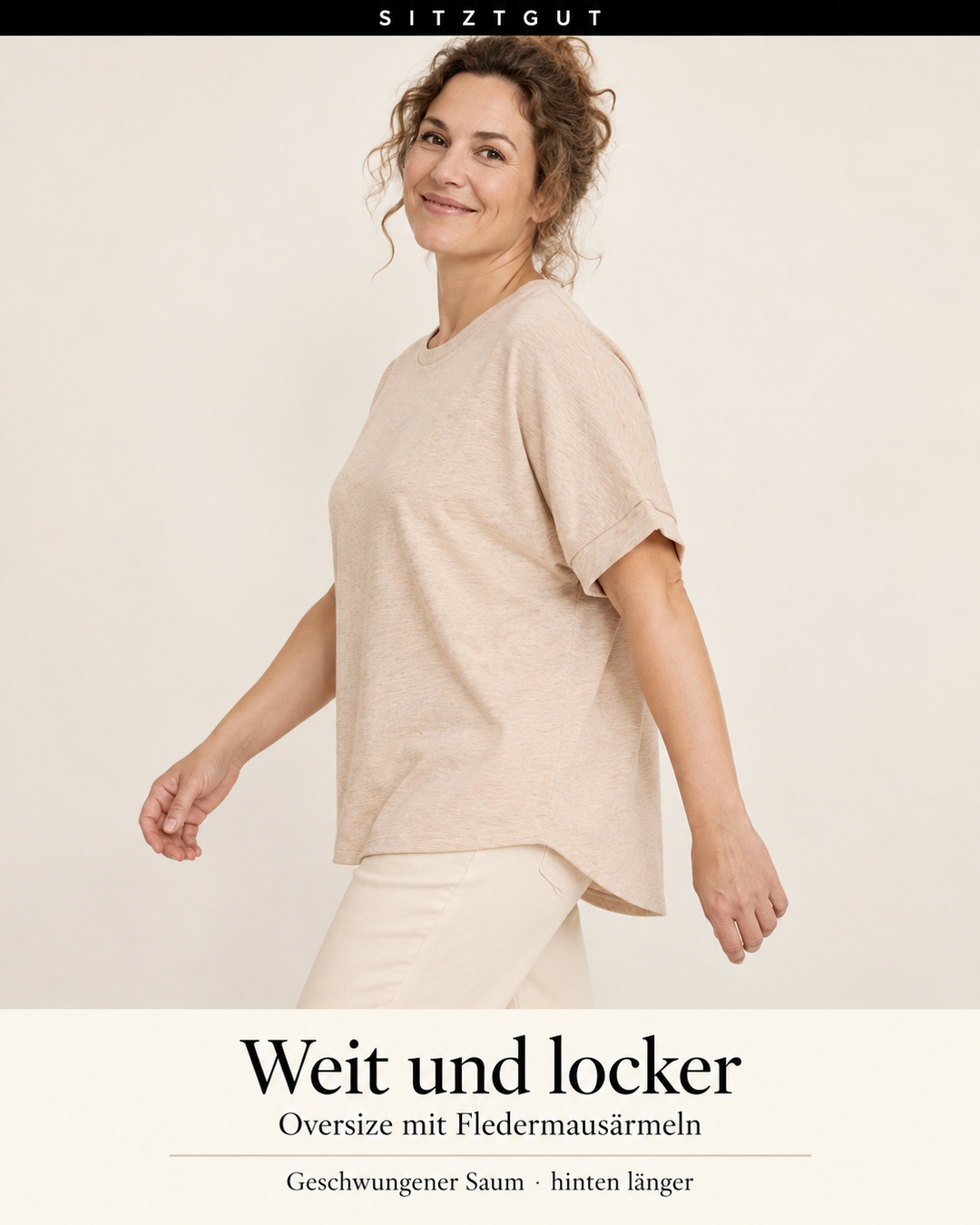 Sitztgut T-Shirt Beige bunt meliert - Passform