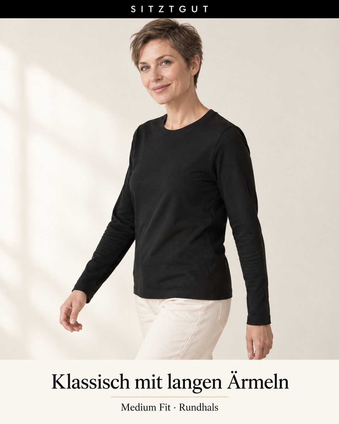 Sitztgut Longsleeve Schwarz - Passform