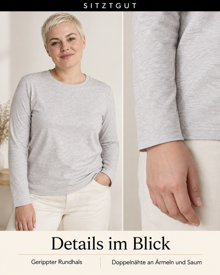 Sitztgut Longsleeve Hellgrau meliert - Details