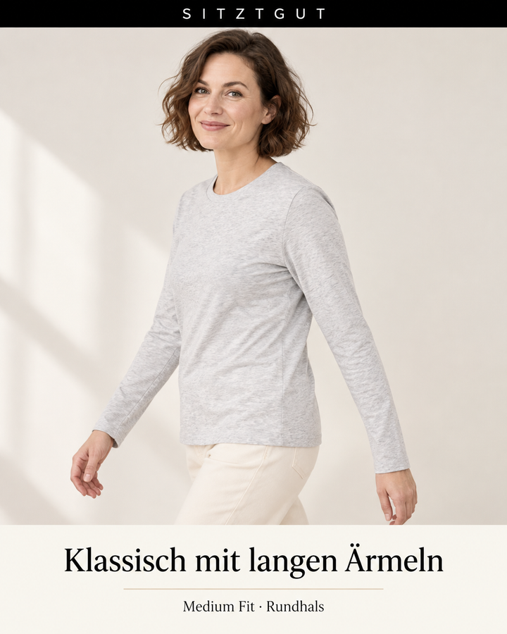 Sitztgut Longsleeve Hellgrau meliert - Passform