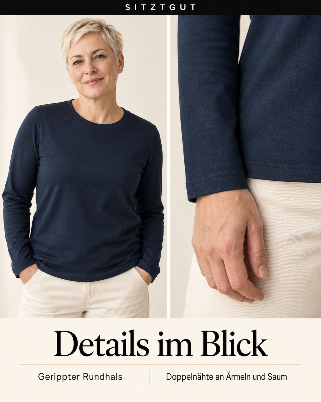 Sitztgut Longsleeve Marine - Details