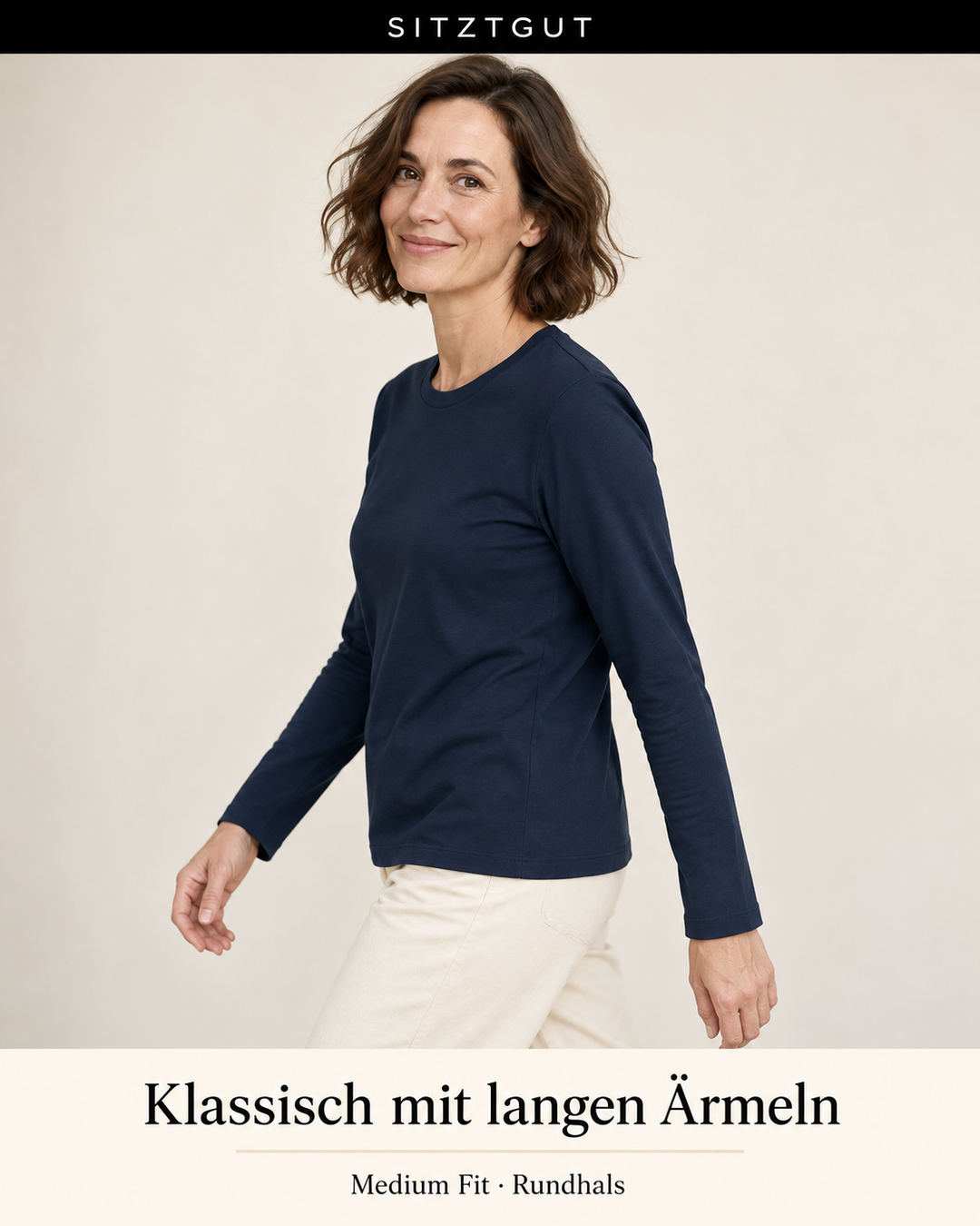 Sitztgut Longsleeve Marine - Passform
