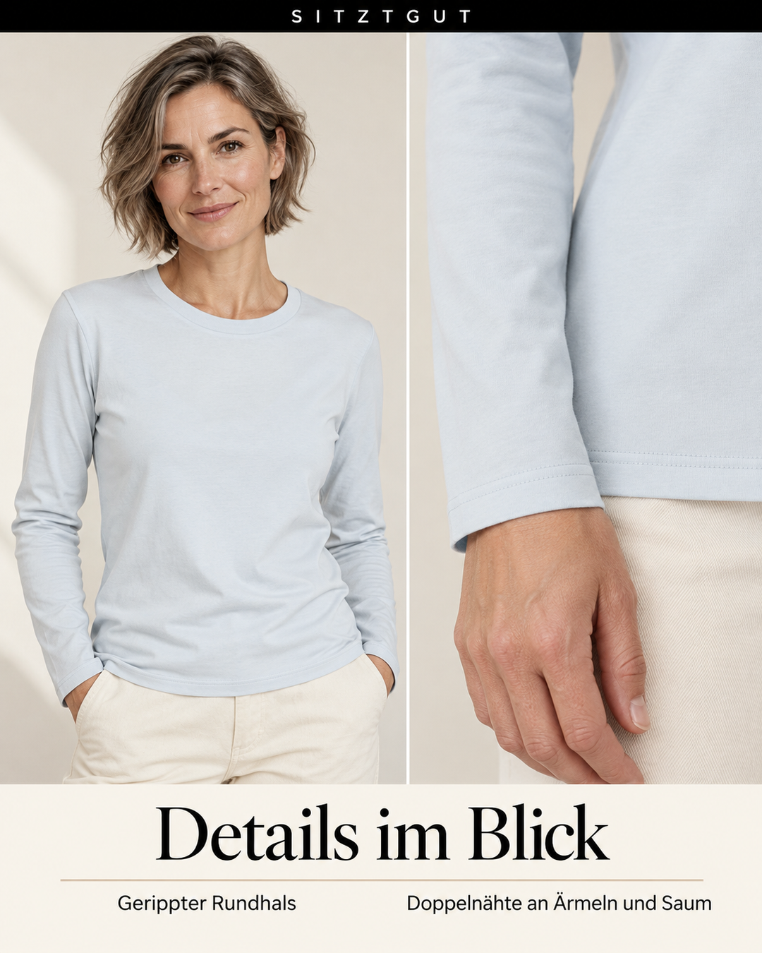 Sitztgut Longsleeve Eisblau - Details