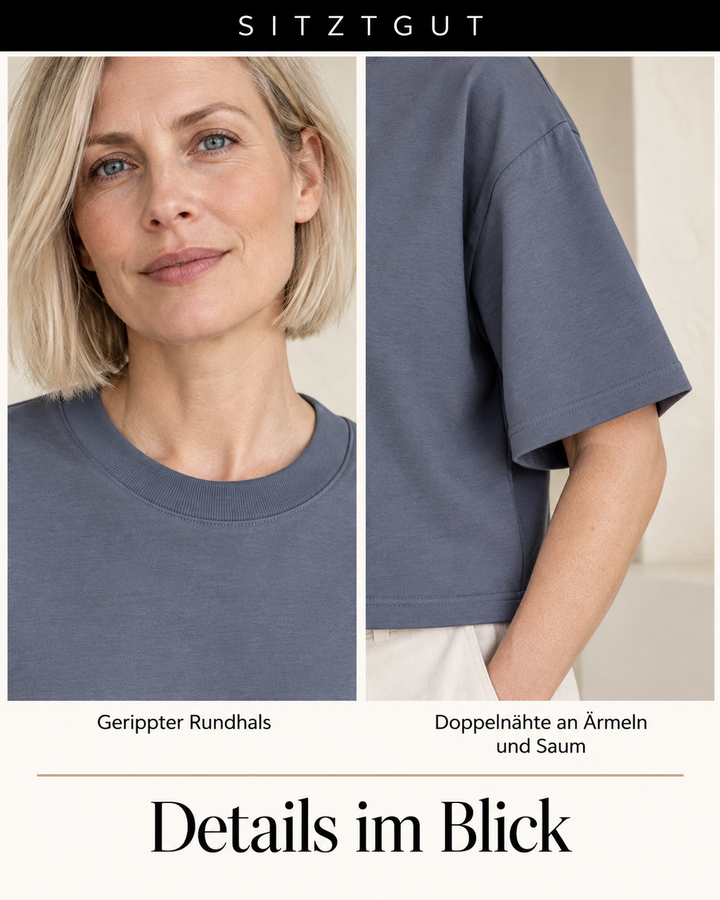 Sitztgut T-Shirt Blaugrau - Details