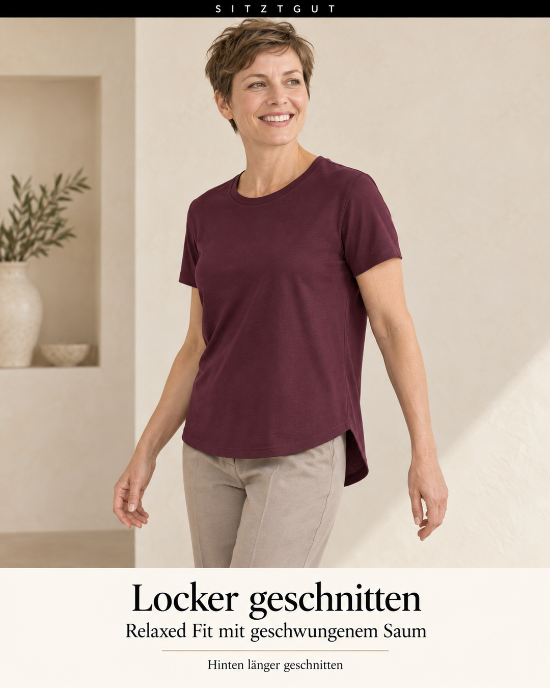 Sitztgut T-Shirt Dunkelpflaume - Passform