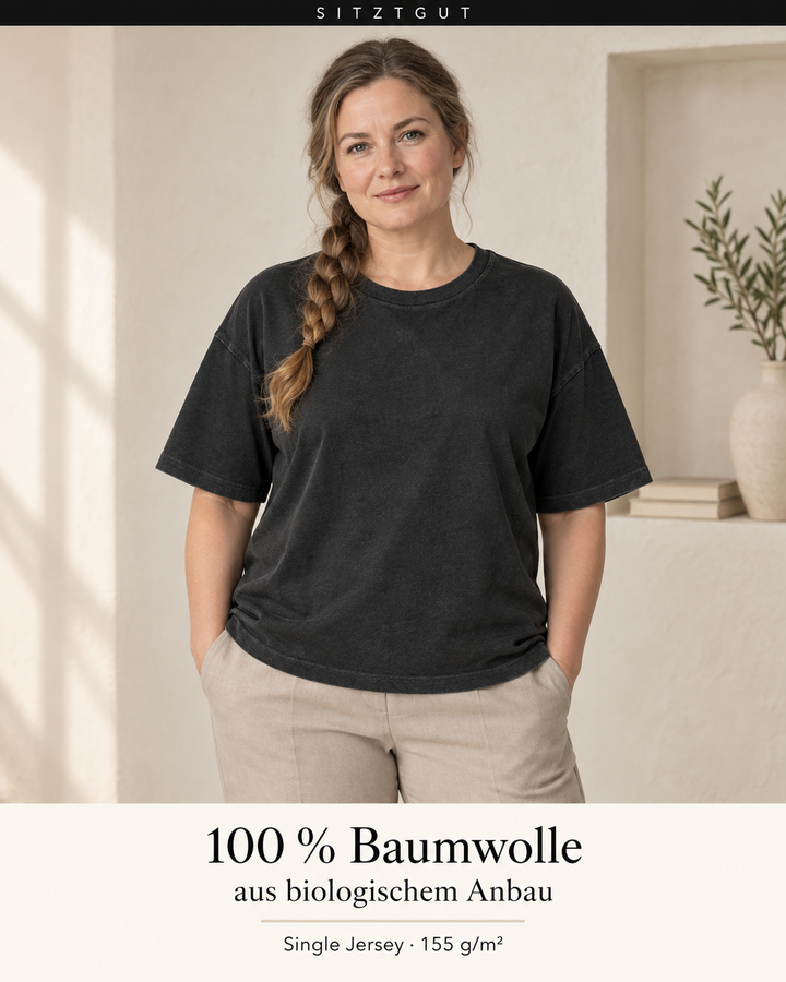 Sitztgut T-Shirt Schwarz Vintage - Material