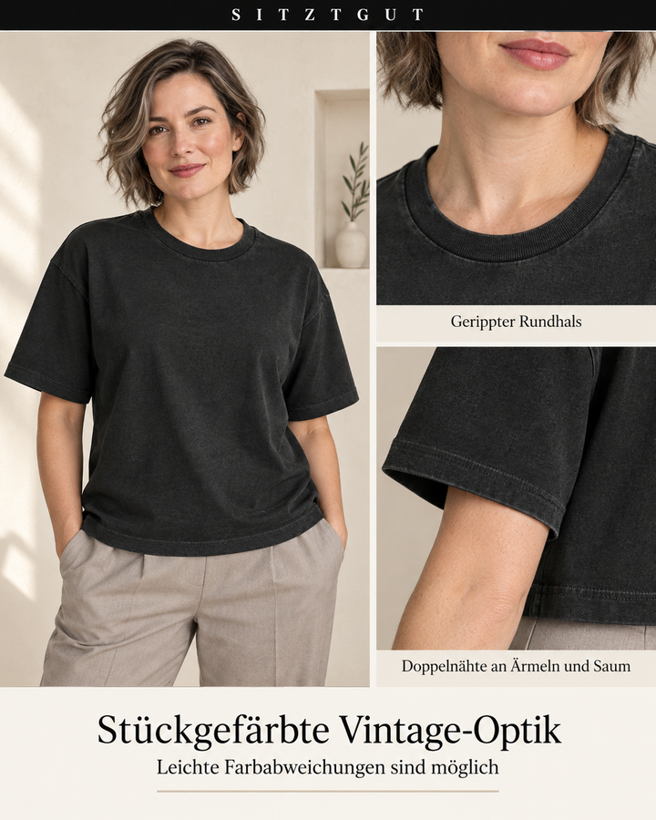 Sitztgut T-Shirt Schwarz Vintage - Details