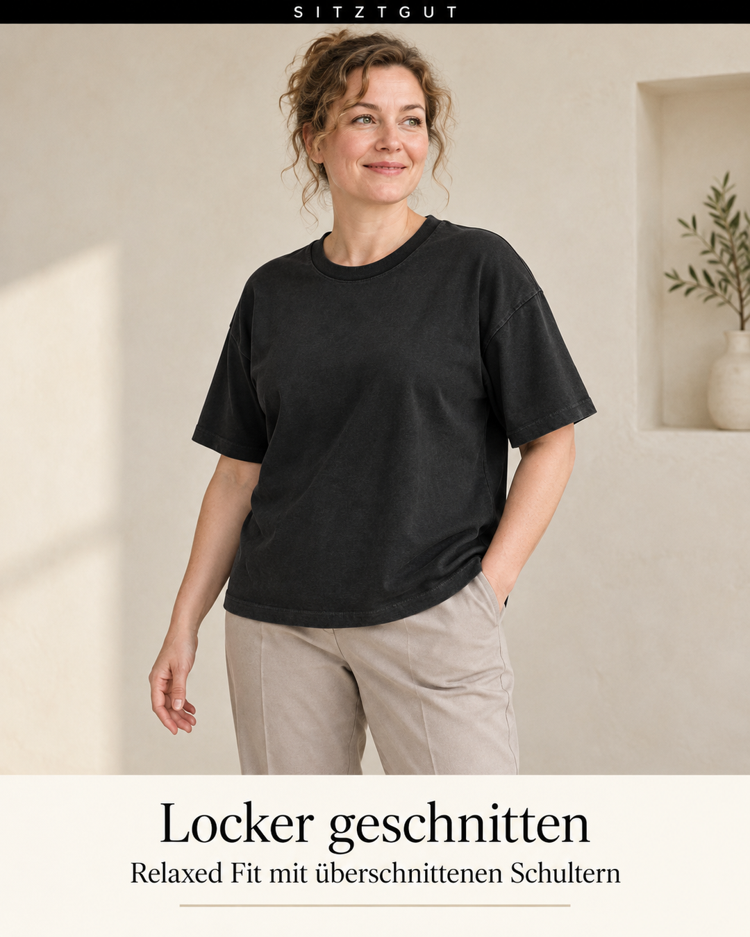 Sitztgut T-Shirt Schwarz Vintage - Passform