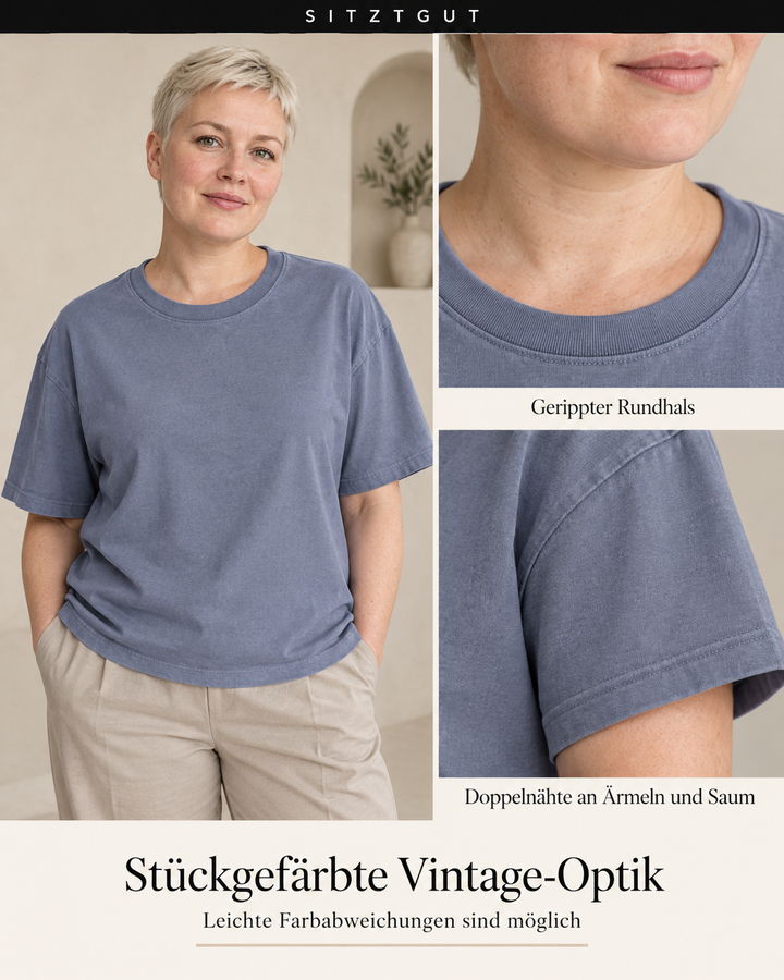 Sitztgut T-Shirt Blaugrau Vintage - Details