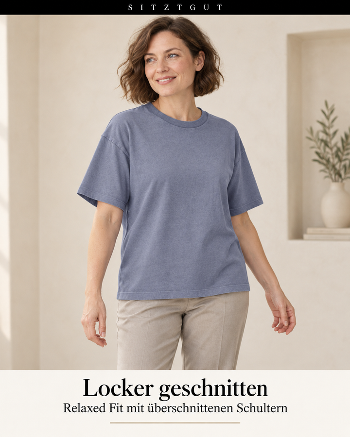 Sitztgut T-Shirt Blaugrau Vintage - Passform