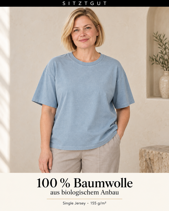 Sitztgut T-Shirt Steinblau Vintage - Material