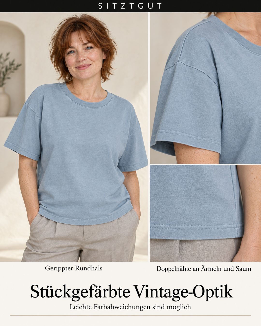 Sitztgut T-Shirt Steinblau Vintage - Details