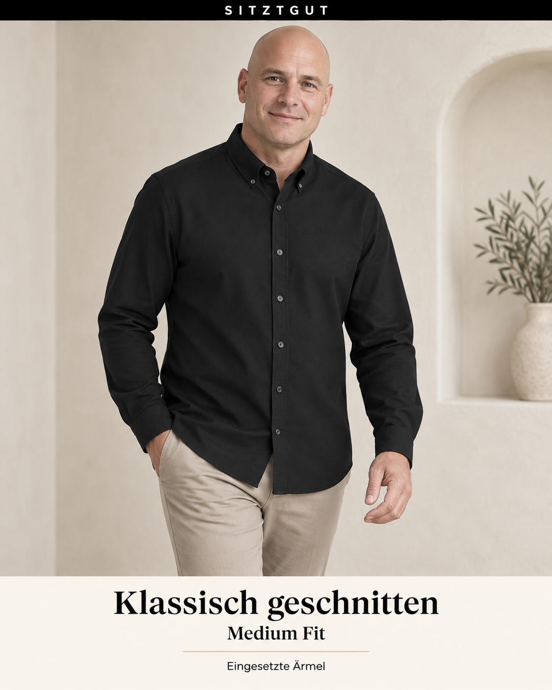 Sitztgut Langarmhemd Schwarz - Passform
