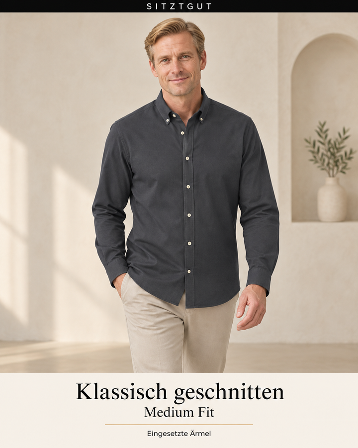 Sitztgut Langarmhemd Anthrazit - Passform