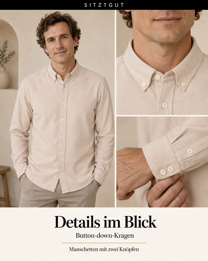 Sitztgut Langarmhemd Oxfordbeige - Details