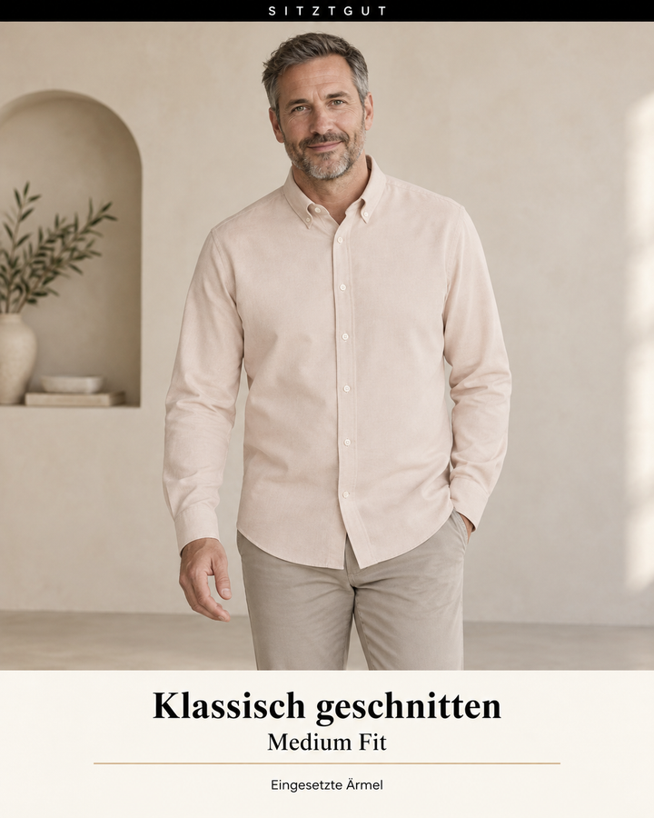 Sitztgut Langarmhemd Oxfordbeige - Passform