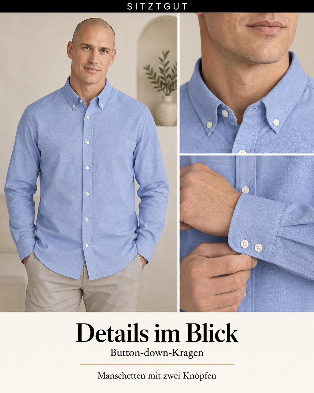 Sitztgut Langarmhemd Oxfordblau - Details
