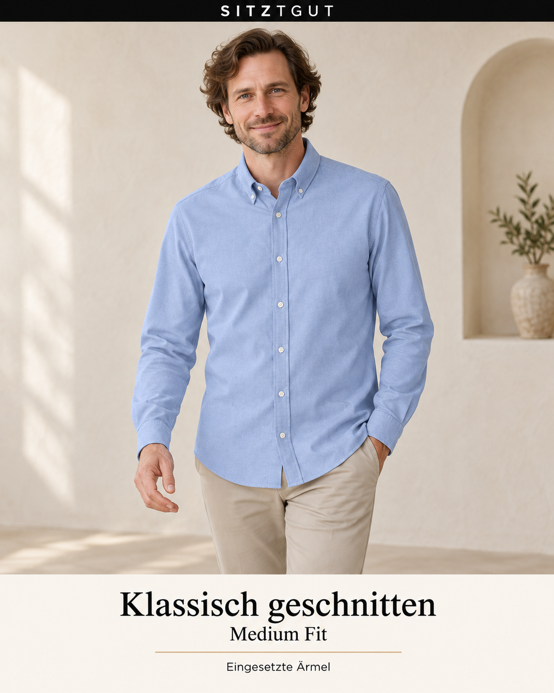 Sitztgut Langarmhemd Oxfordblau - Passform