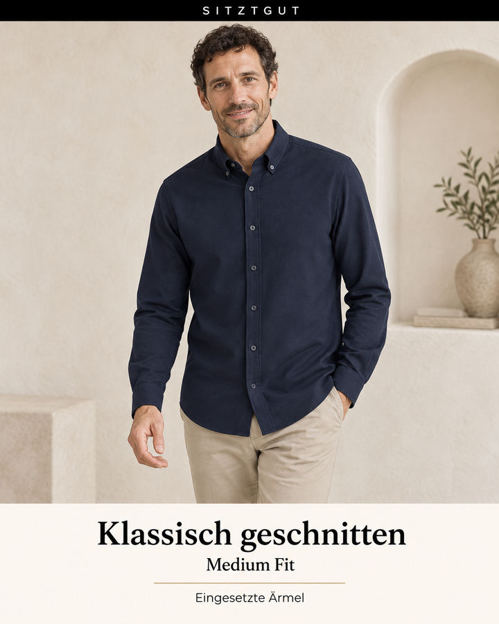 Sitztgut Langarmhemd Marine - Passform