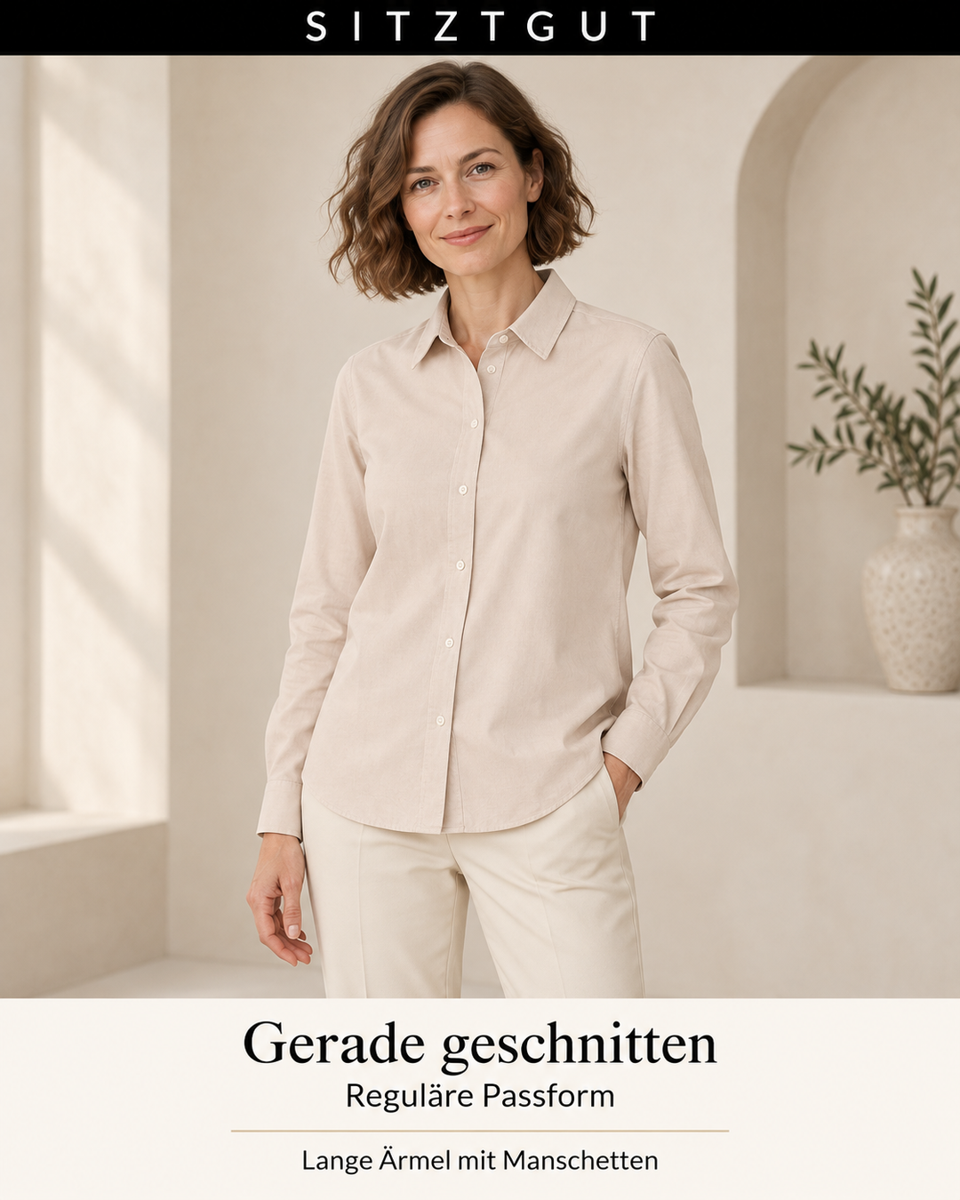 Sitztgut Hemdbluse Oxfordbeige - Passform